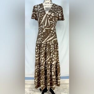 CABI Swoon Dress Soft Stretch Printed Tiered Midi Small Bohemian Coastal Cowgirl